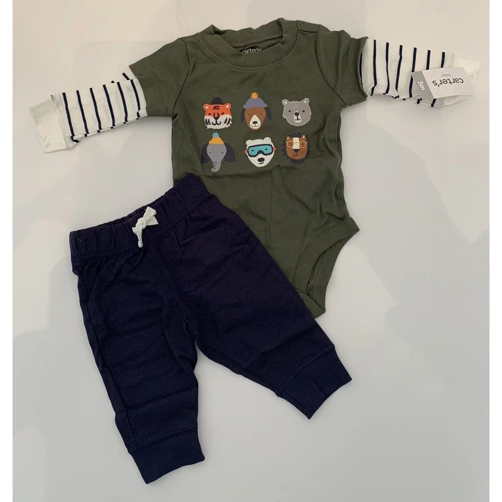 3 Months New Carters 2 Piece Pants and Shirt Animal Outdoor Theme Joggers